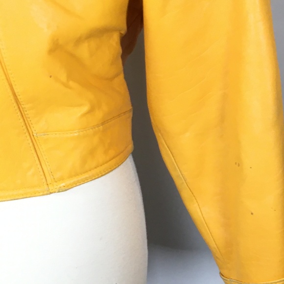 VINTAGE 80's Leather Jacket YELLOW S - Picture 4 of 8